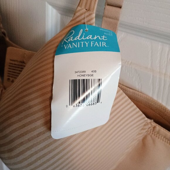 Vanity Fair Radiant Bra, 2 Way Convertable Straps, 40B, Tan, New W Tags - Picture 2 of 5